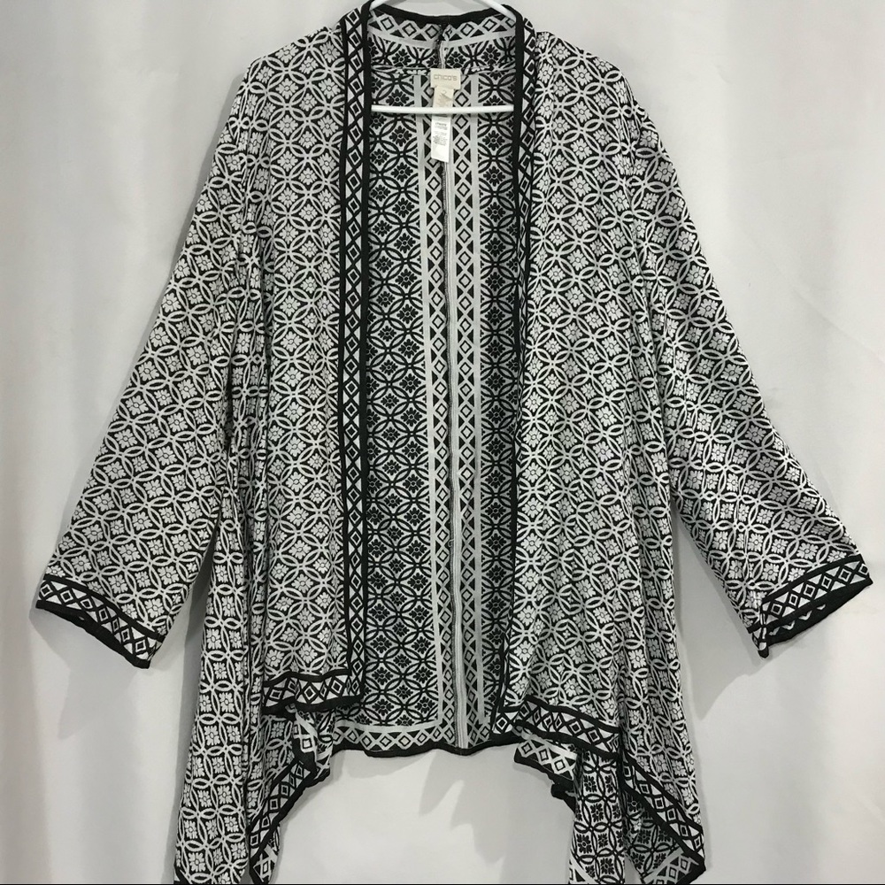 Chico’s 2 Duster open Cardigan Black White L